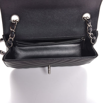 Chanel Metallic Caviar Chevron Quilted Mini Rectangular Flap Black 5 of 8