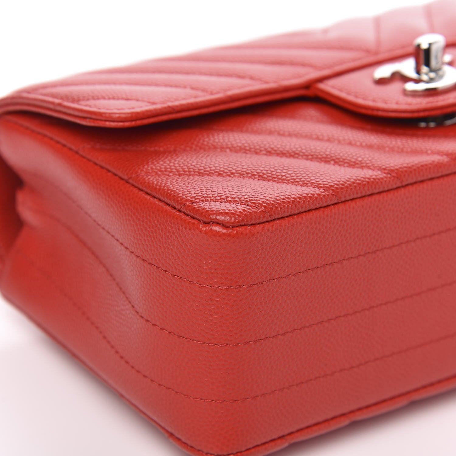 Chanel Caviar Chevron Quilted Mini Rectangular Flap Red 8 of 11