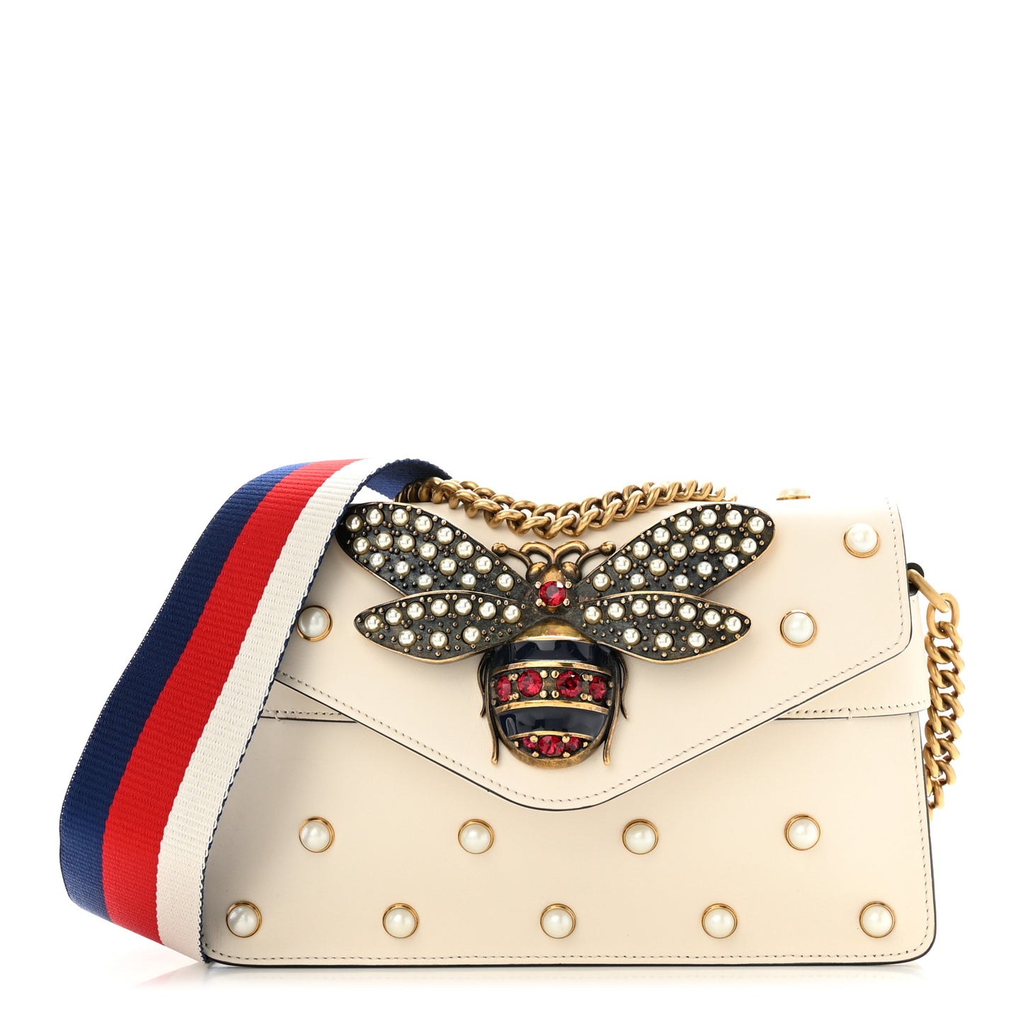 Nappa Pearl Studded Mini Queen Margaret Broadway Shoulder Bag Mystic White