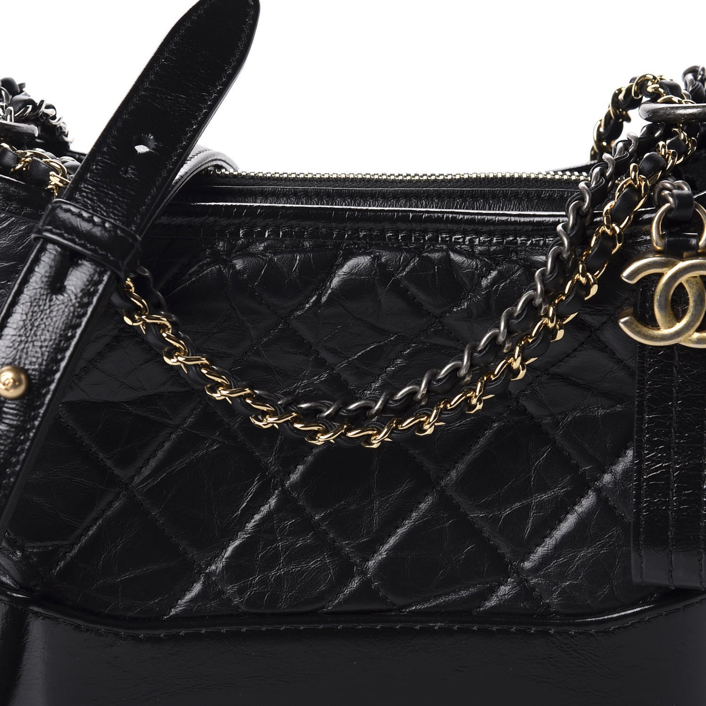 Aged Calfskin Quilted Small Gabrielle Hobo Black