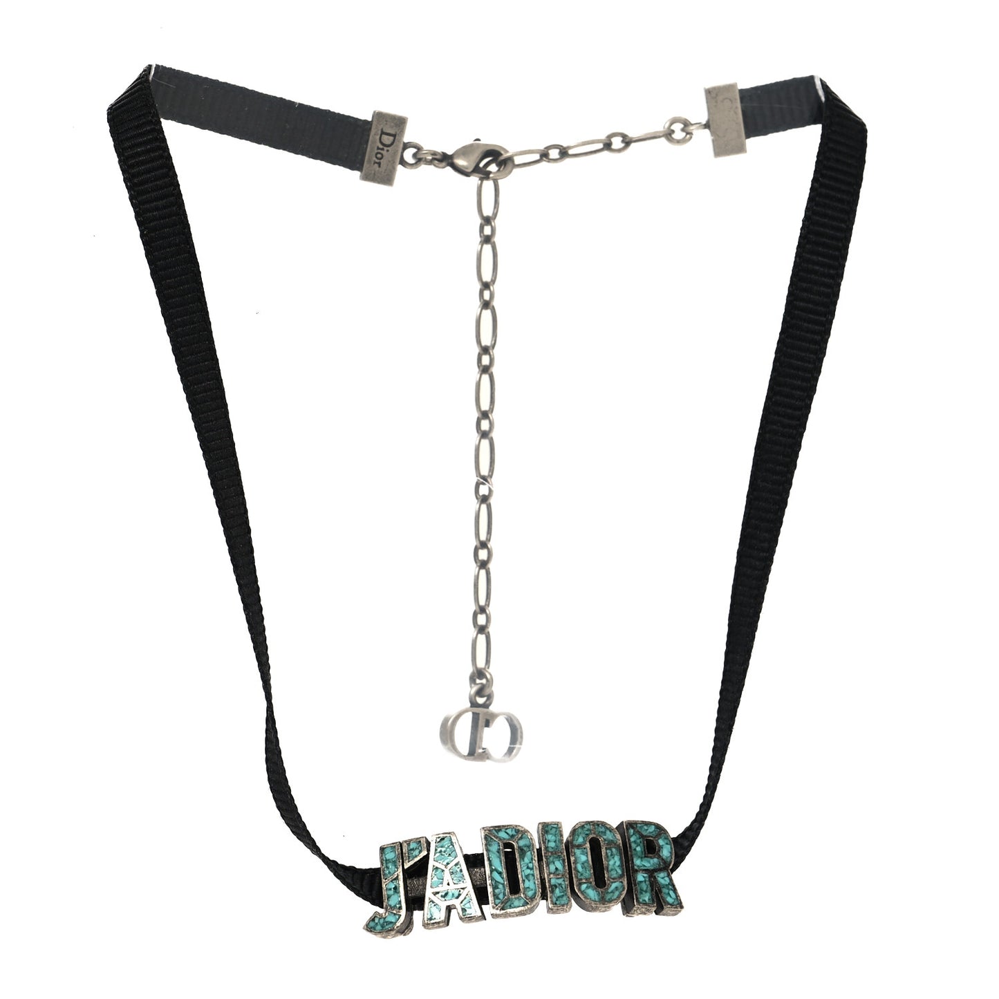 Grosgrain Ribbon Turquoise J'Adior Logo Choker Necklace Black