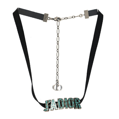 Christian Dior Grosgrain Ribbon Turquoise J'Adior Logo Choker Necklace Black 3 of 5