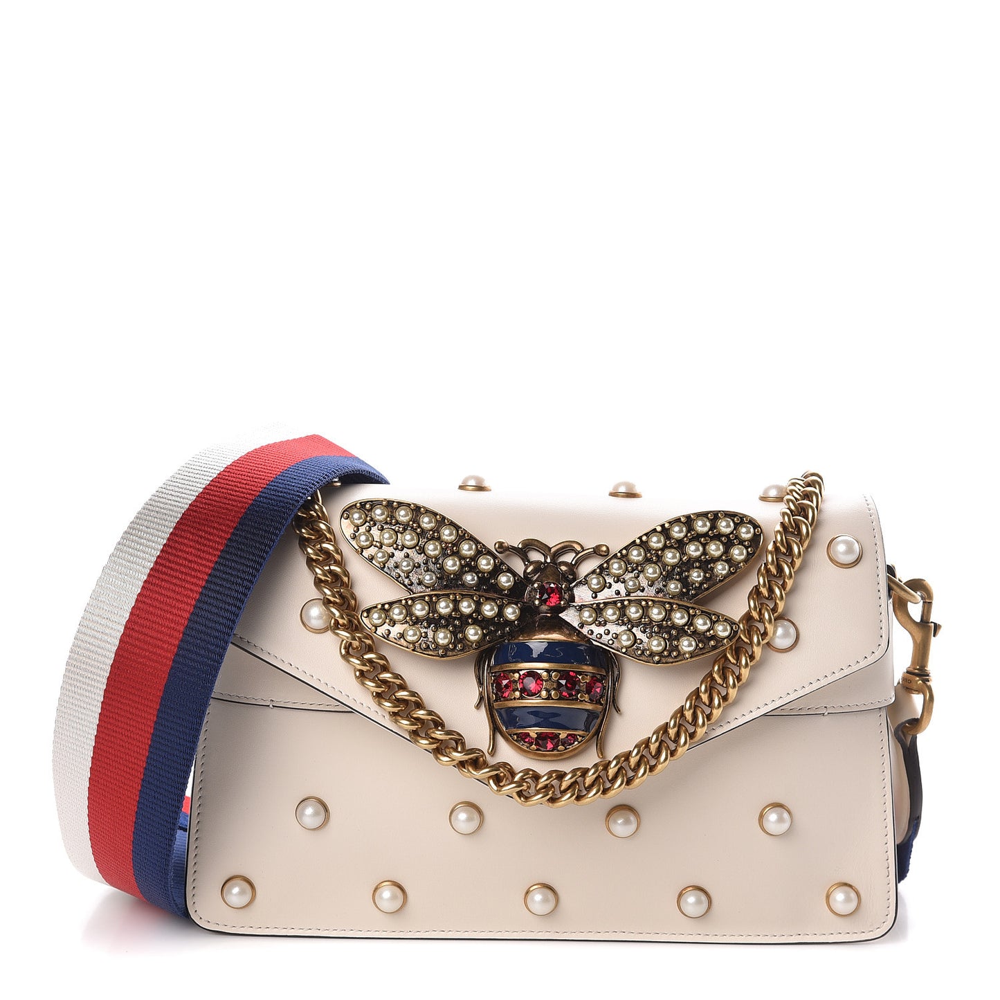 Nappa Pearl Studded Mini Queen Margaret Broadway Shoulder Bag Mystic White