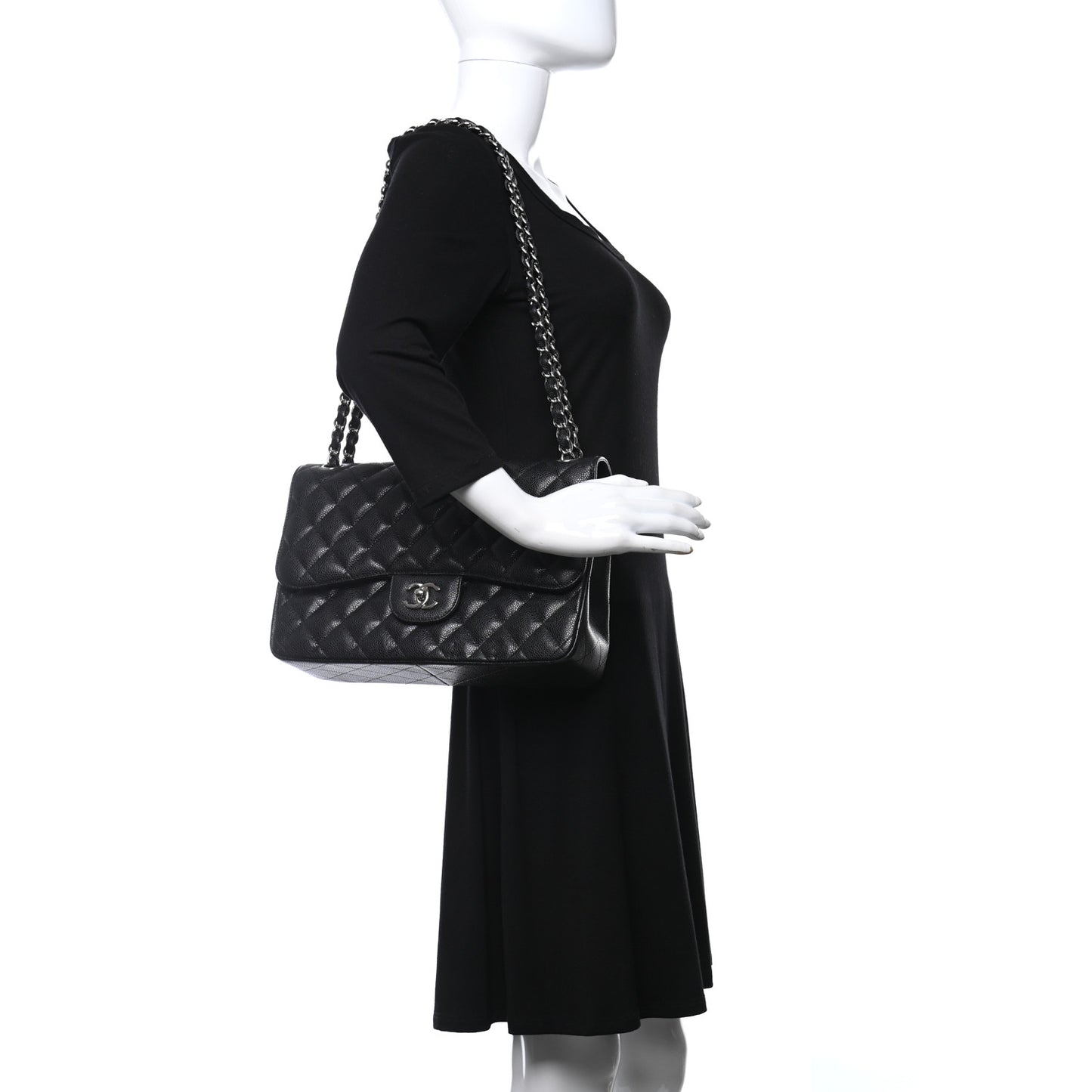 Caviar Quilted Jumbo Double Flap Navy Blue