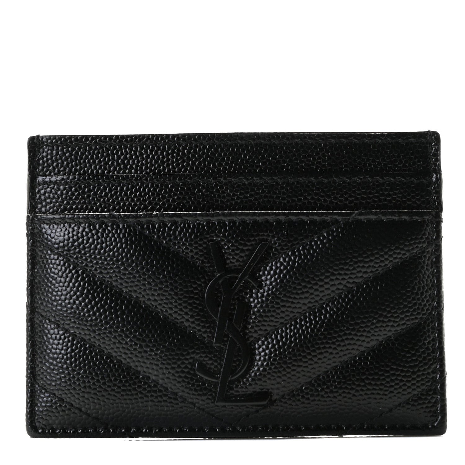 Saint Laurent Grain De Poudre Matelasse Chevron Monogram Credit Card Case Black 1 of 6