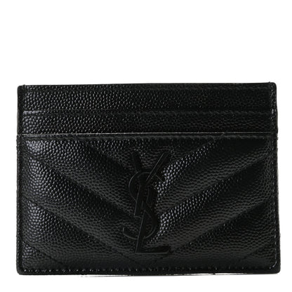 Saint Laurent Grain De Poudre Matelasse Chevron Monogram Credit Card Case Black 1 of 6