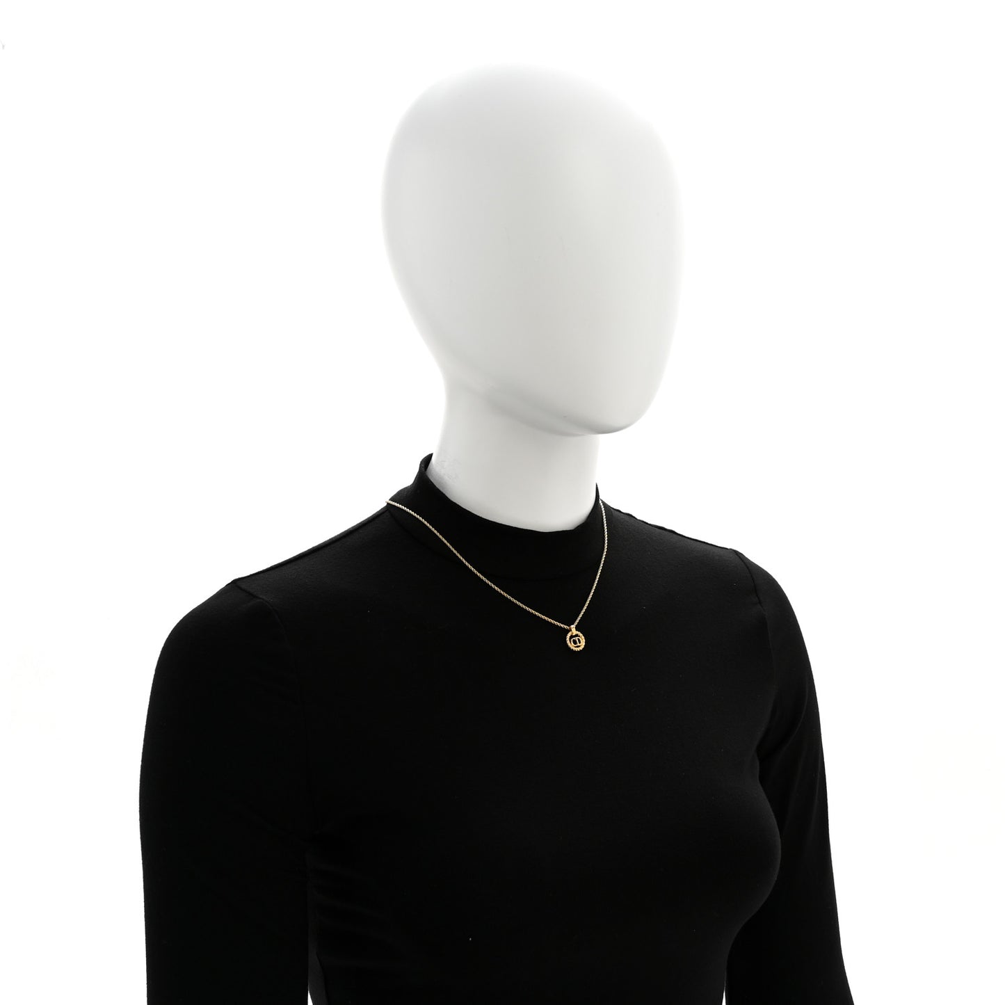 Metal CD Logo Round Pendant Necklace Gold
