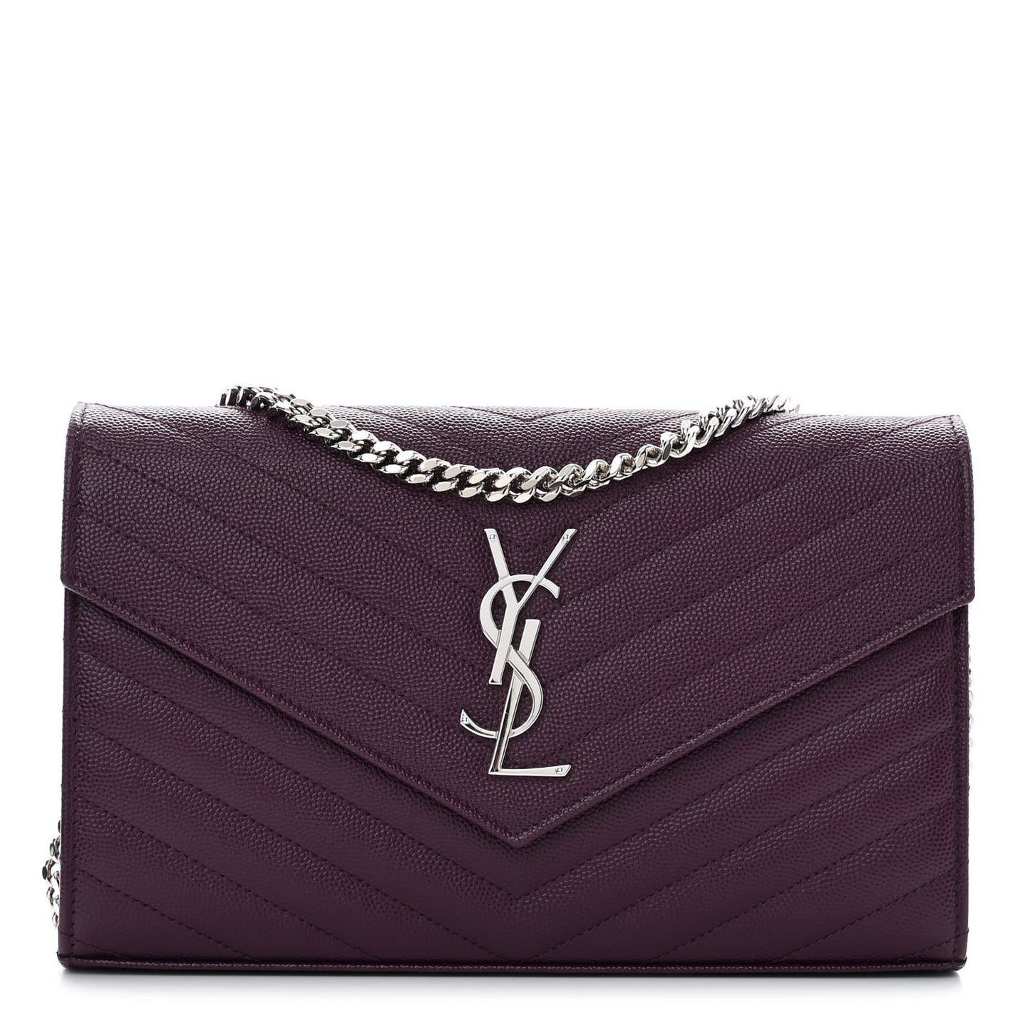 Grain De Poudre Matelasse Chevron Monogram Chain Wallet Prugna