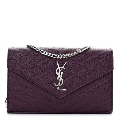 Saint Laurent Grain De Poudre Matelasse Chevron Monogram Chain Wallet Prugna 2 of 9