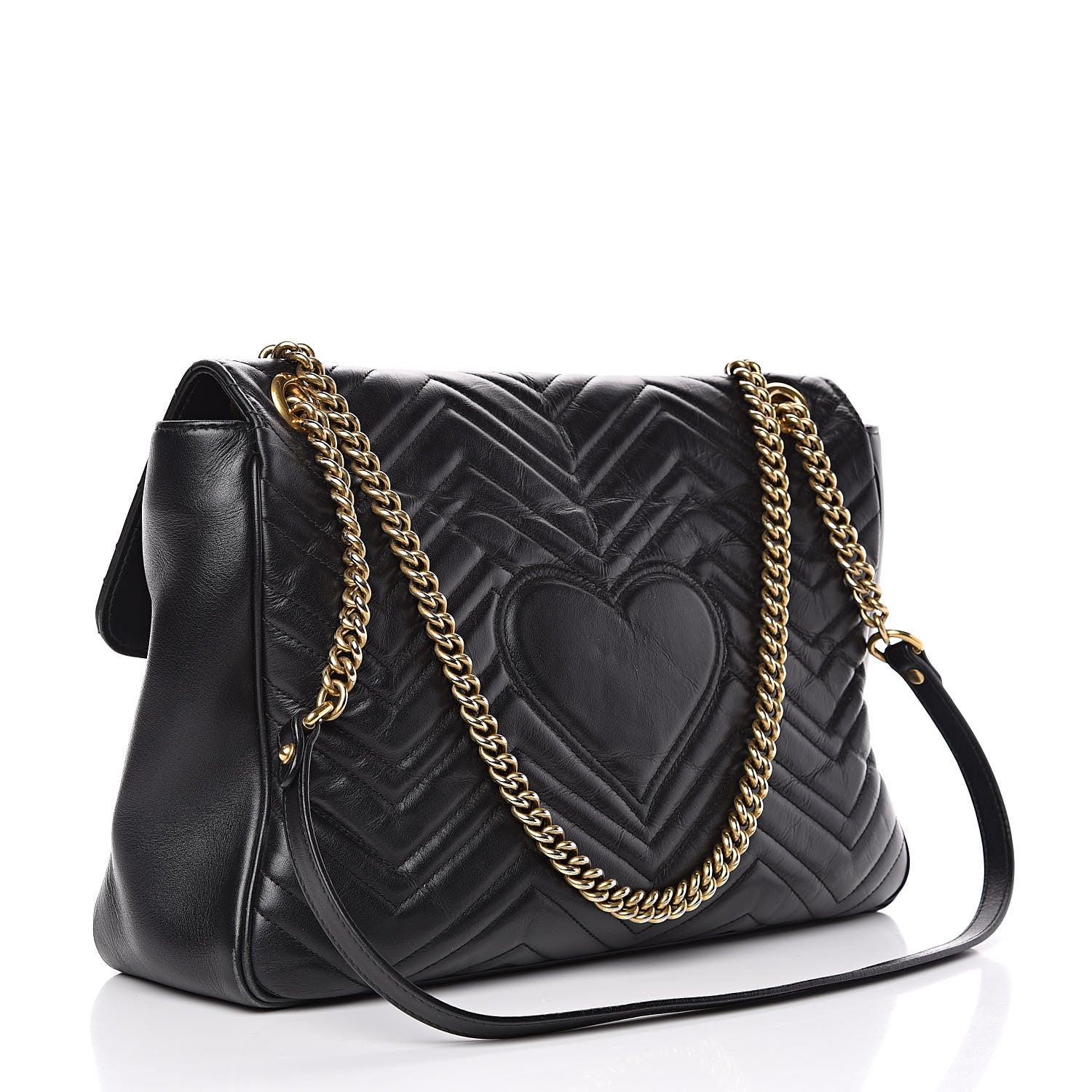 Gucci Calfskin Matelasse Large GG Marmont Shoulder Bag Black 3 of 17