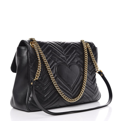 Gucci Calfskin Matelasse Large GG Marmont Shoulder Bag Black 3 of 17