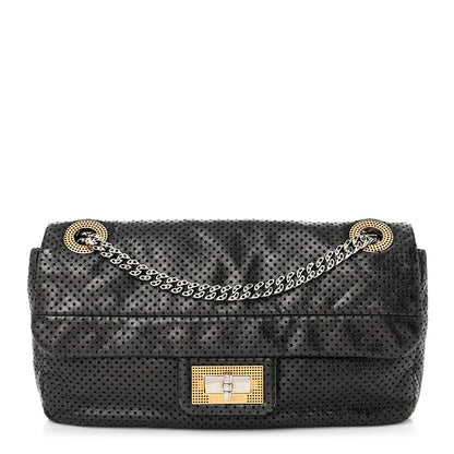 Chanel Metallic Crackled Calfskin Perforated Drill Flap Black 1 of 11