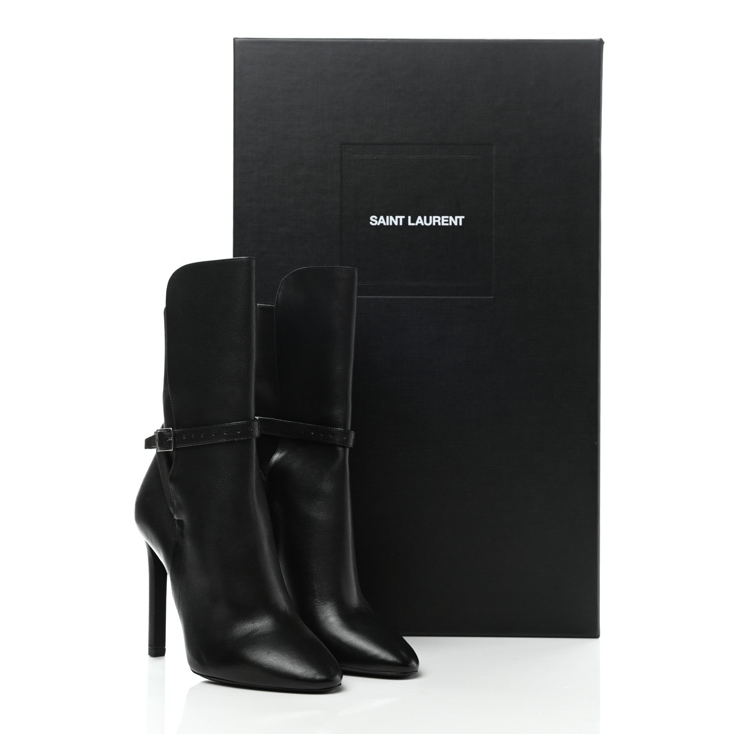 Saint Laurent Nappa Mica Buckle Ankle Booties 36 Black 7 of 9