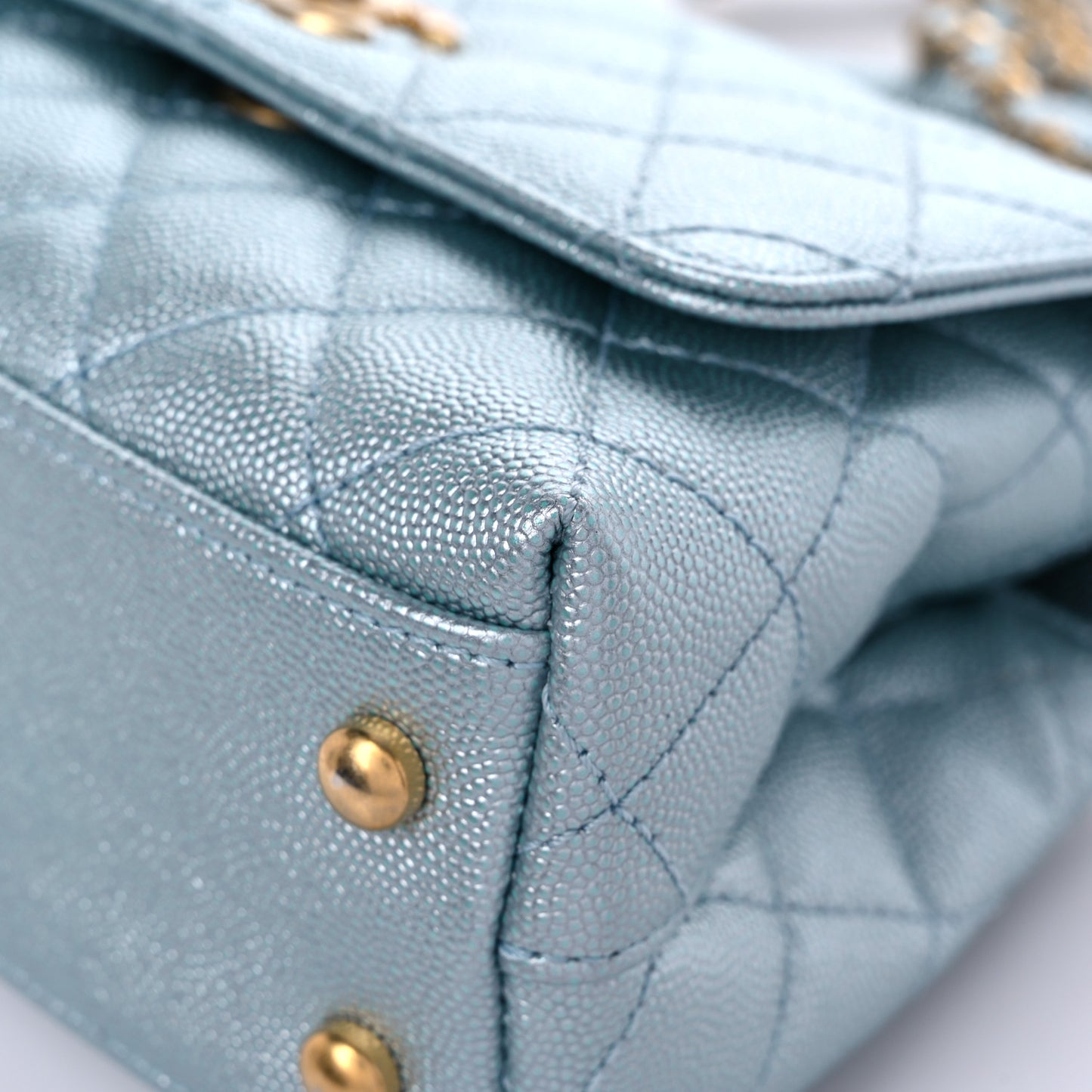 Metallic Caviar Quilted Extra Mini Coco Handle Flap Light Blue
