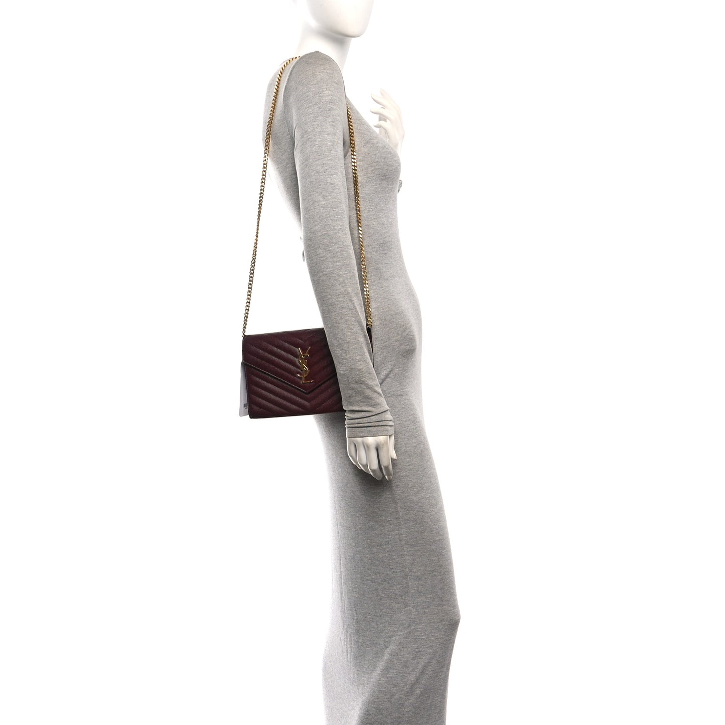 Grain De Poudre Matelasse Chevron Monogram Chain Wallet Rouge Legion