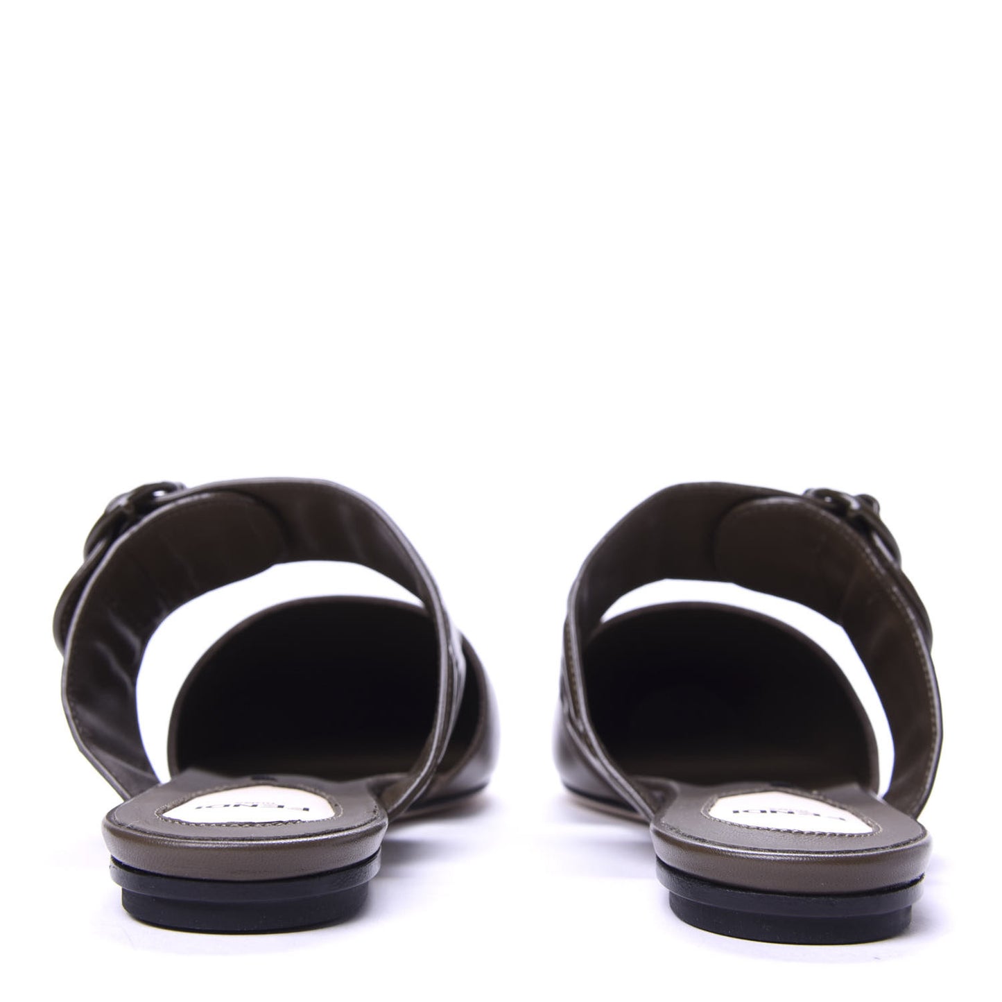 Vitello FF Embossed Buckle Flat Mules 35.5 Wood