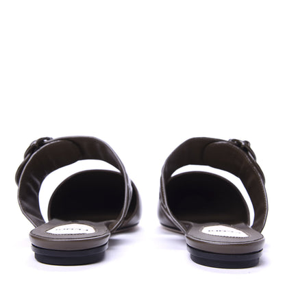 Fendi Vitello FF Embossed Buckle Flat Mules 35.5 Wood 6 of 9