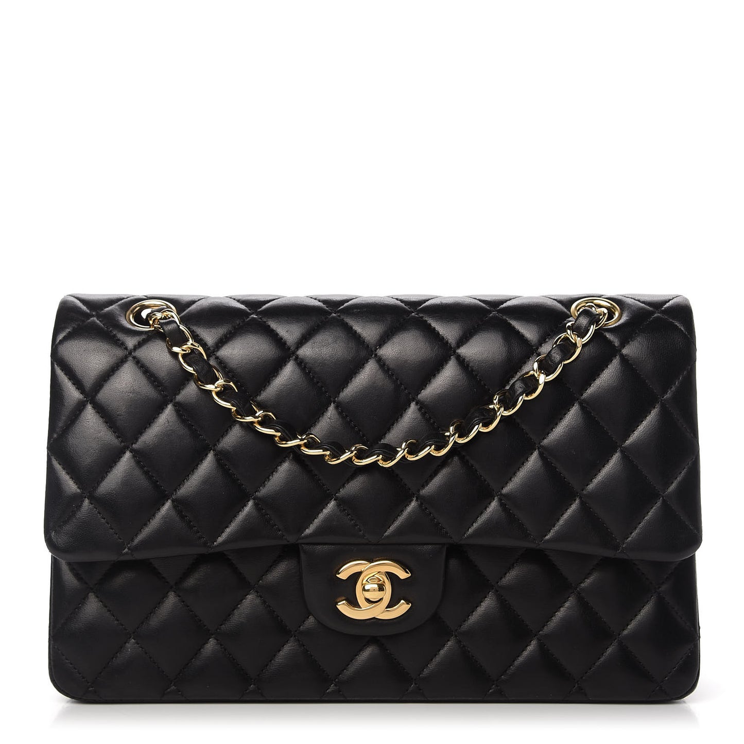 Lambskin Quilted Medium Double Flap Black
