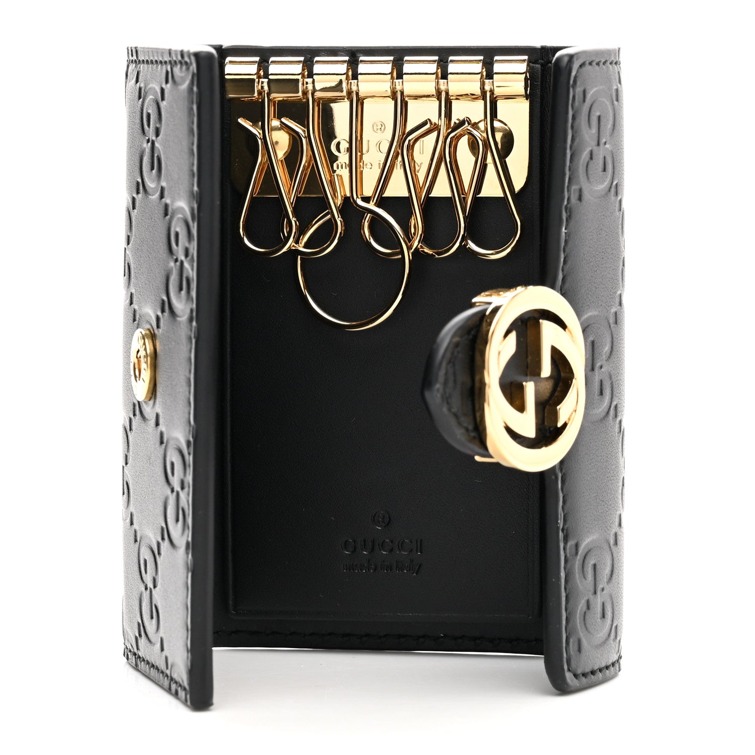 Gucci Guccissima Icon Signature 6 Key Holder Case Black 5 of 11