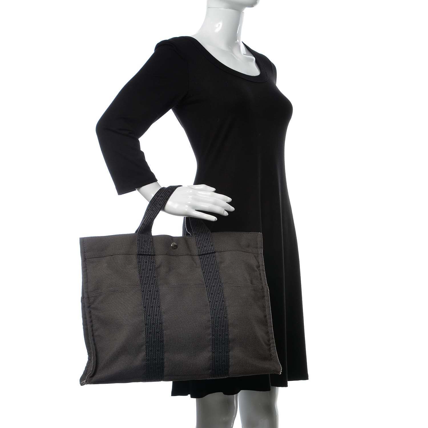 Hermes Canvas Herline MM Tote Grey 2 of 8