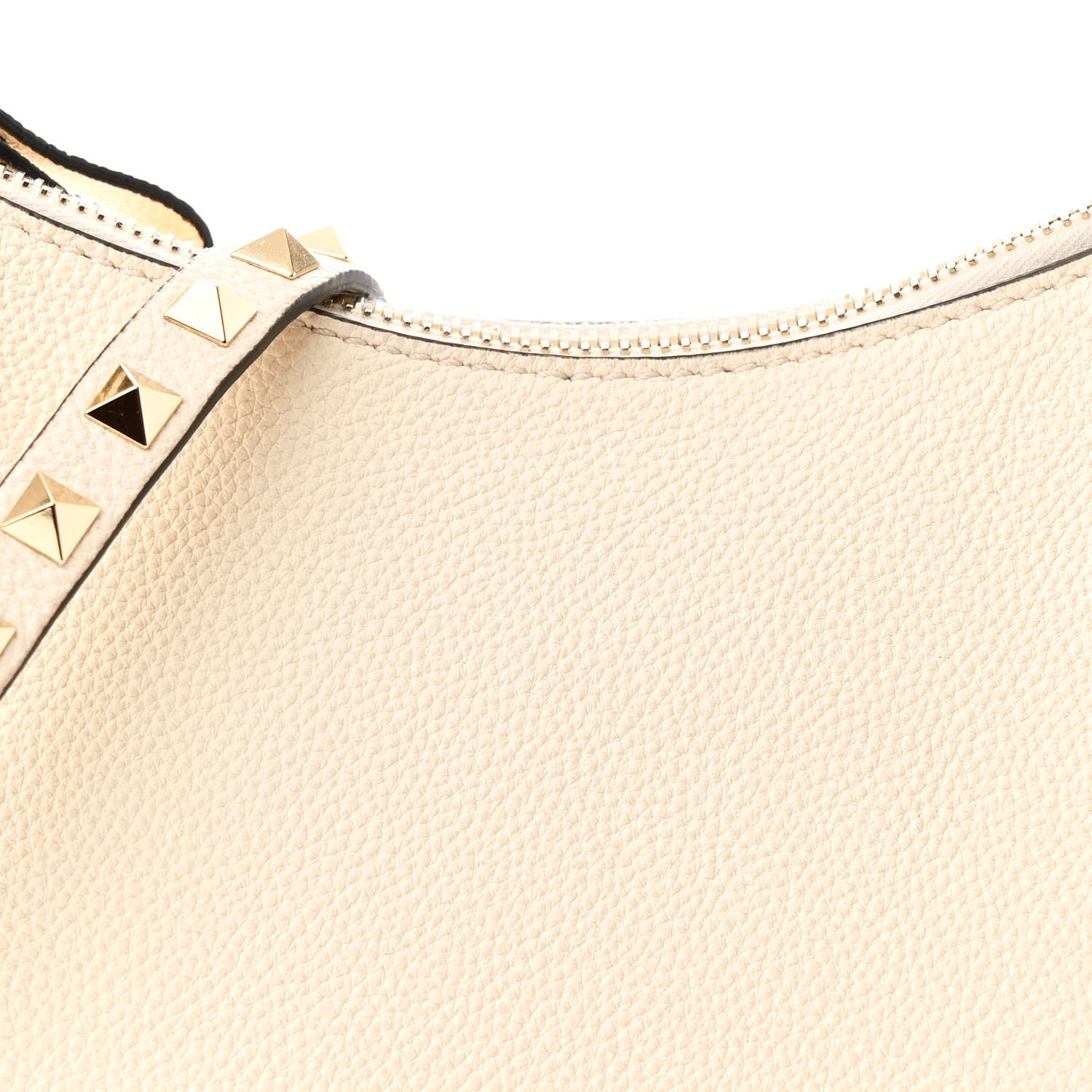 Valentino Garavani Grainy Calfskin Small Rockstud Hobo Ivory 7 of 9