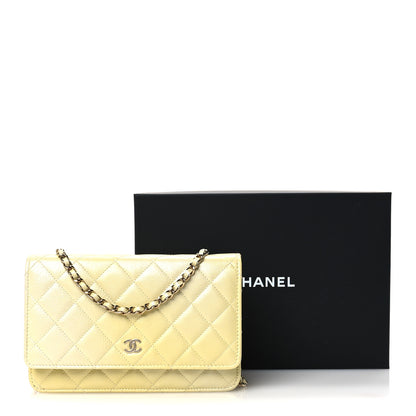 Chanel Iridescent Goatskin Quilted Wallet on Chain WOC Light Yellow 12 of 12