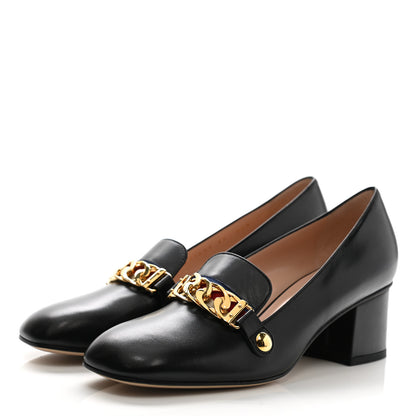 Gucci Malaga Kid Sylvie Web Chain Mid Heel Loafers 37 Black 3 of 9