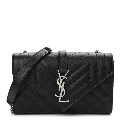 Saint Laurent Grain De Poudre Tri-Quilt Small College Monogram Satchel Black 1 of 10