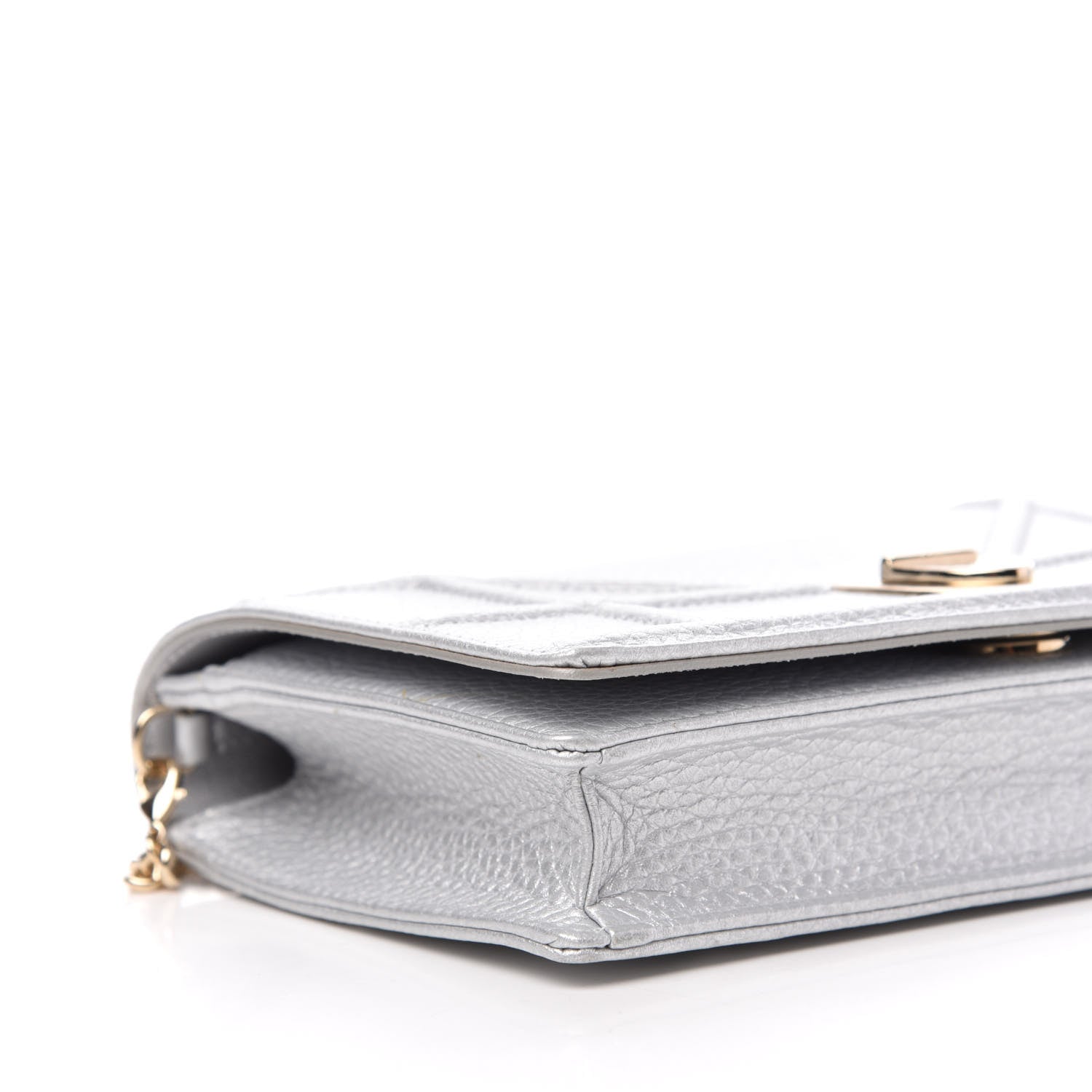 Christian Dior Metallic Grained Calfskin Diorama Wallet on Chain Pouch Silver 6 of 11