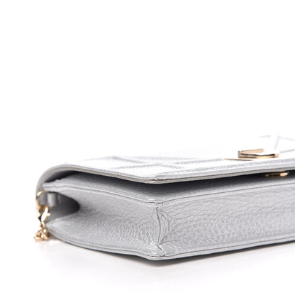 Christian Dior Metallic Grained Calfskin Diorama Wallet on Chain Pouch Silver 6 of 11