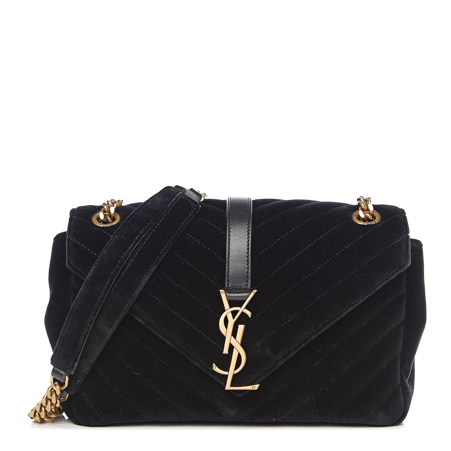 Velvet Matelasse Chevron Medium Monogram Chain Bag Black