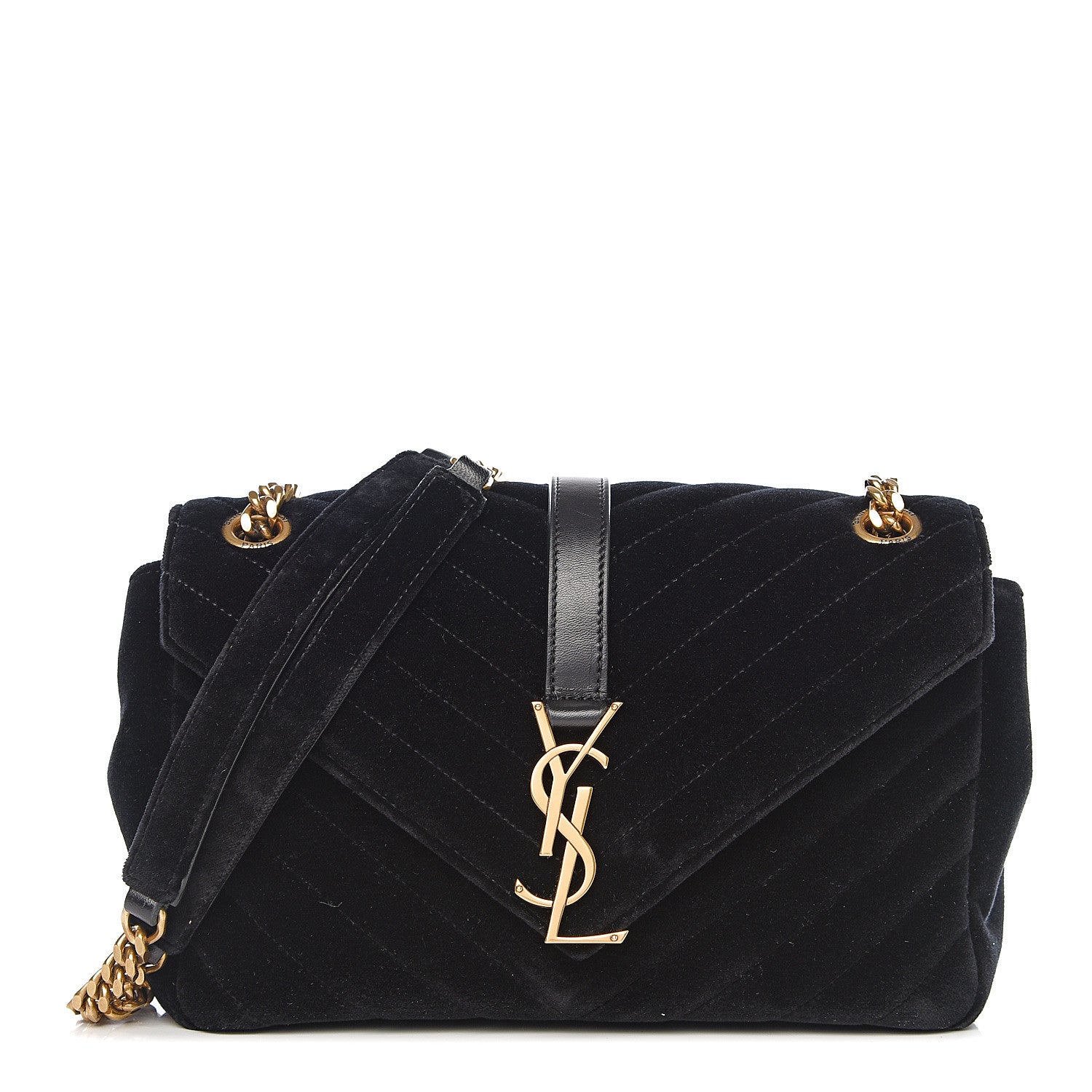 Saint Laurent Velvet Matelasse Chevron Medium Monogram Chain Bag Black 1 of 9