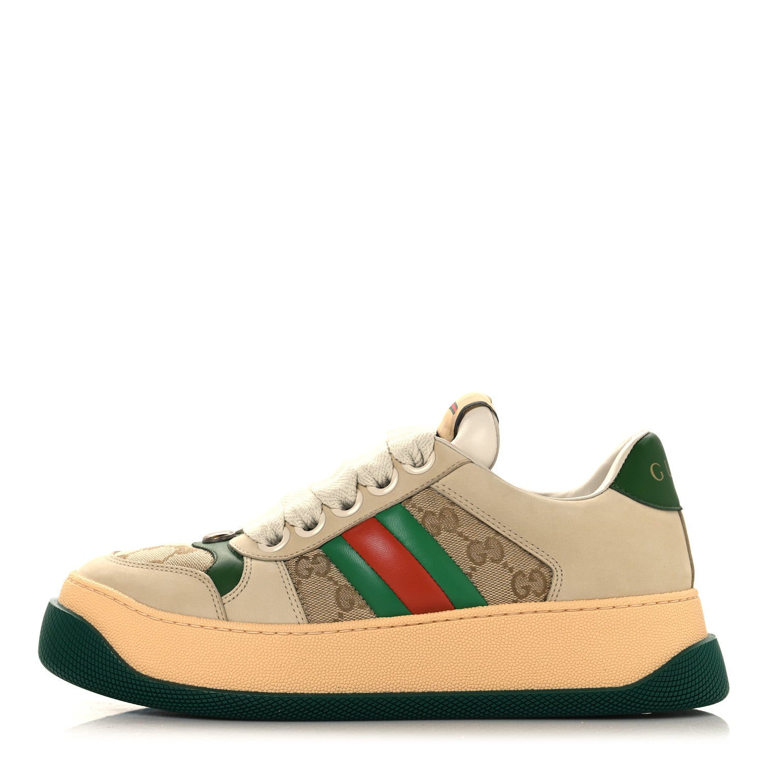 Gucci GG Monogram Nubuck Web Womens Screener GG Motif Sneakers 39 Beige Green 1 of 9