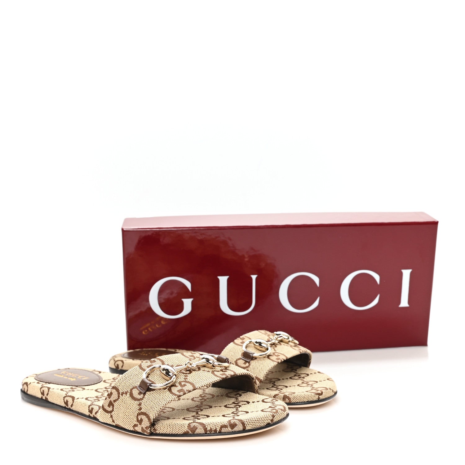 Gucci Monogram Horsebit Slide Sandals 37 Camel Ebony 10 of 10