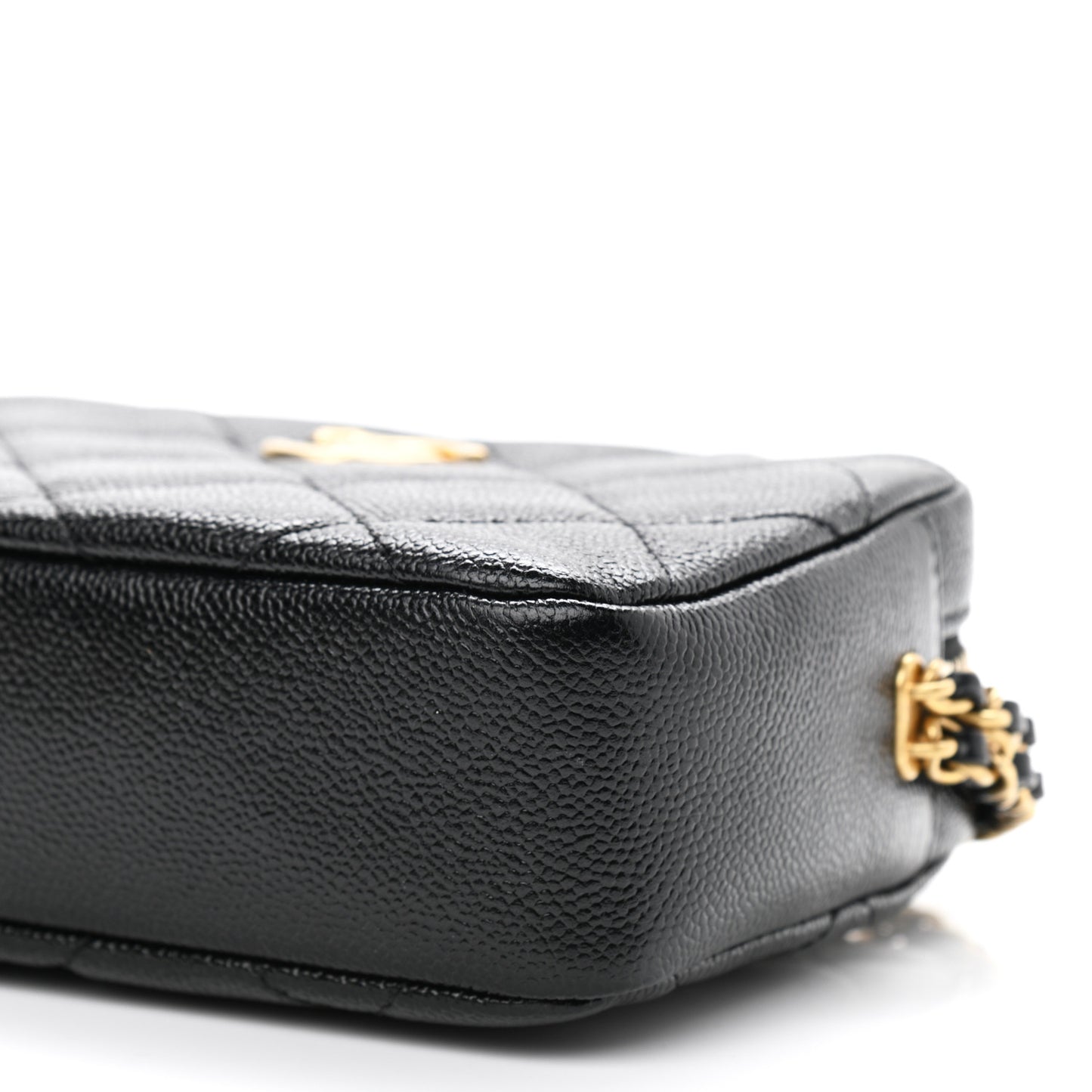 Shiny Caviar Quilted Chain Melody Camera Bag Black