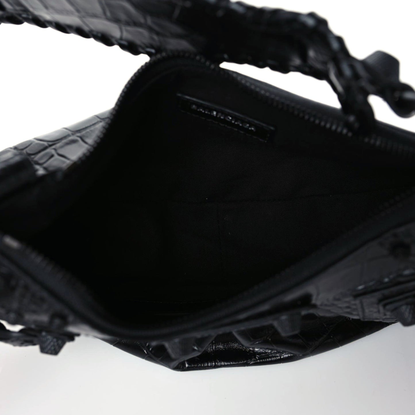 Extra Supple Calfskin Crocodile Embossed Monochrome Le Cagole Shoulder Bag XS Black