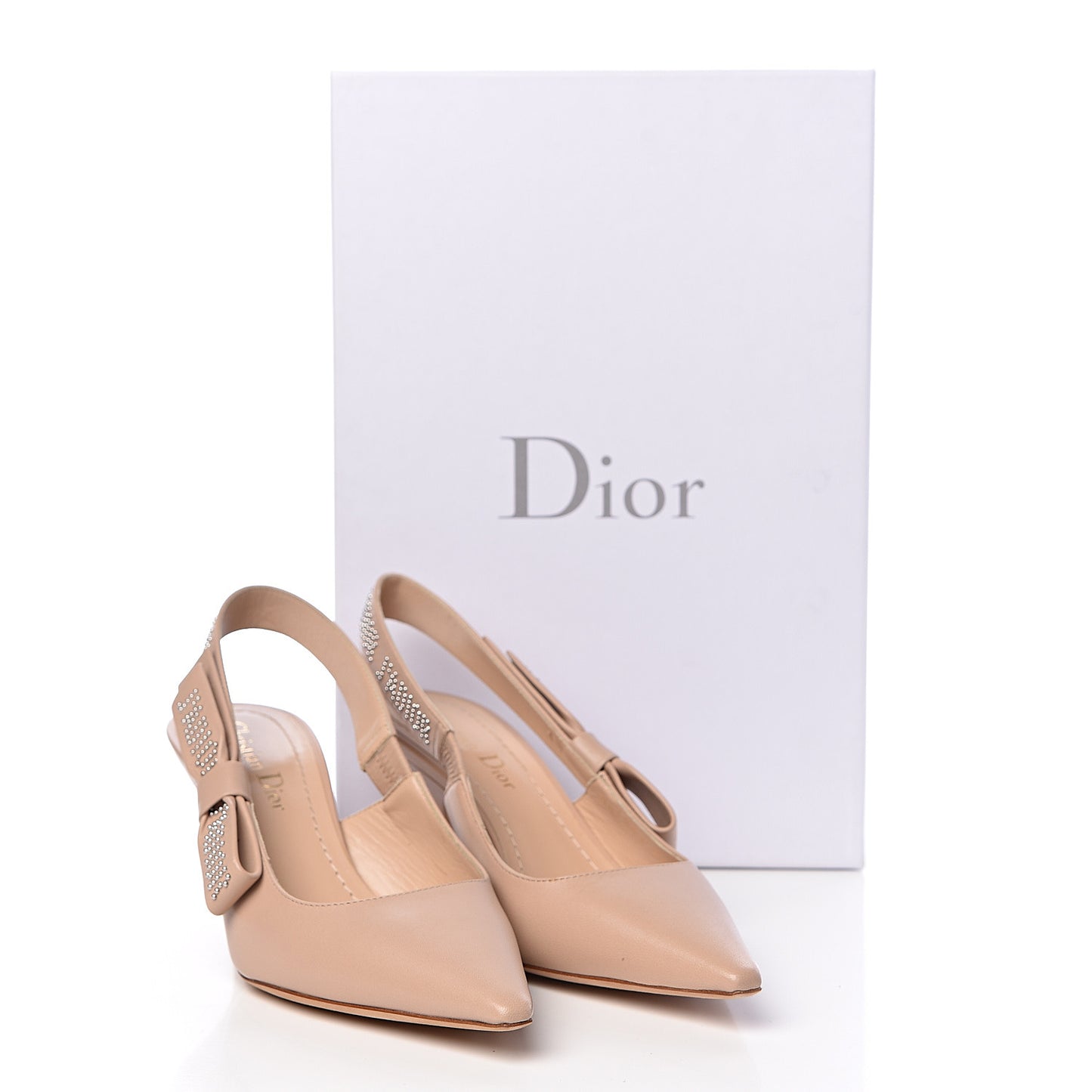 Lambskin Studded J'Adoir Slingback 65mm Pumps 36 Nude