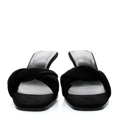 Hermes Suede Goatskin Giny 55 Sandals 39 Black 2 of 9