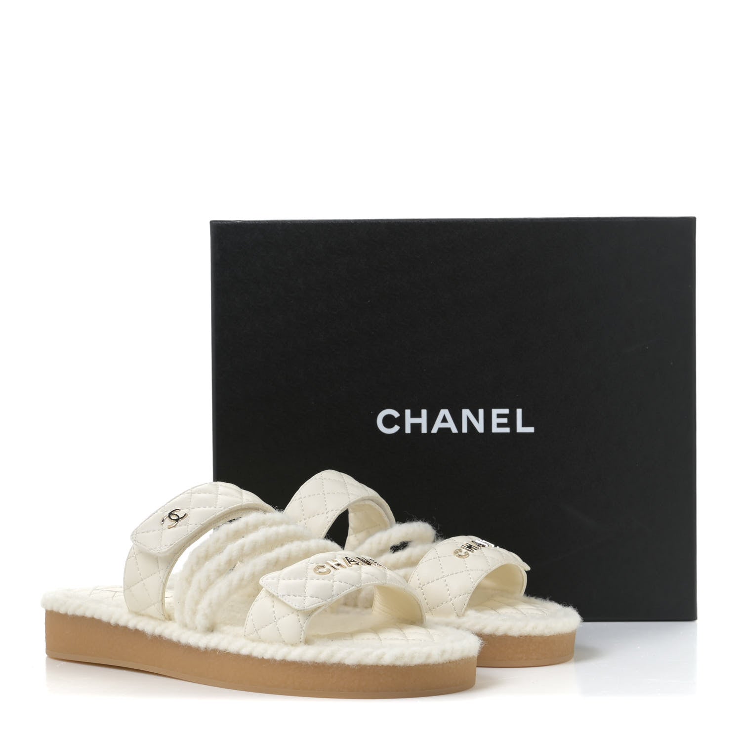 Chanel Cord Lambskin Quilted Logo Mules 42 Ivory 10 of 10