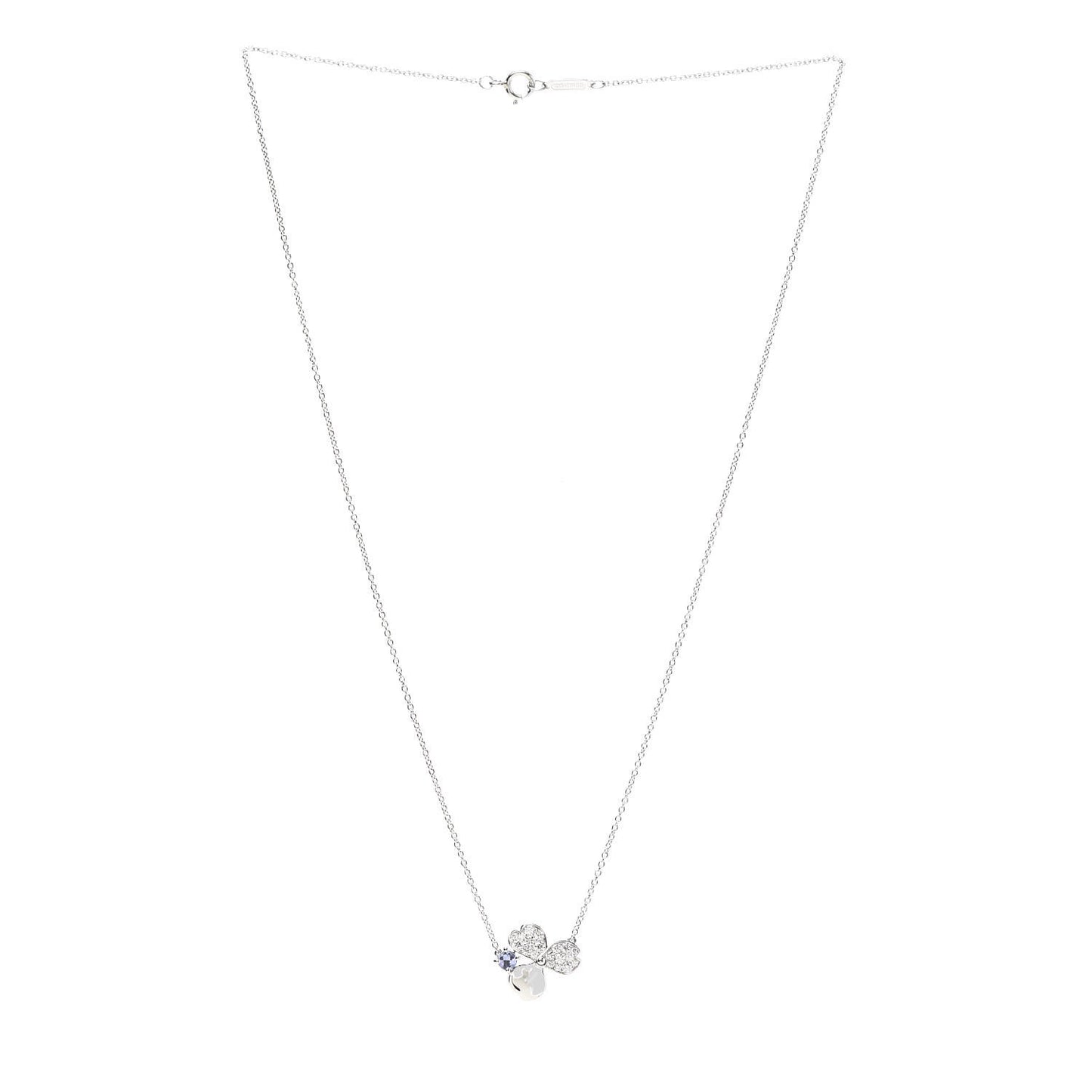 Platinum Diamond Tanzanite Paper Flowers Pendant Necklace