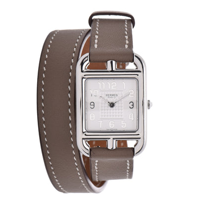 Hermes Stainless Steel Swift 23mm Cape Cod Double Tour Quartz Watch Etoupe 1 of 11