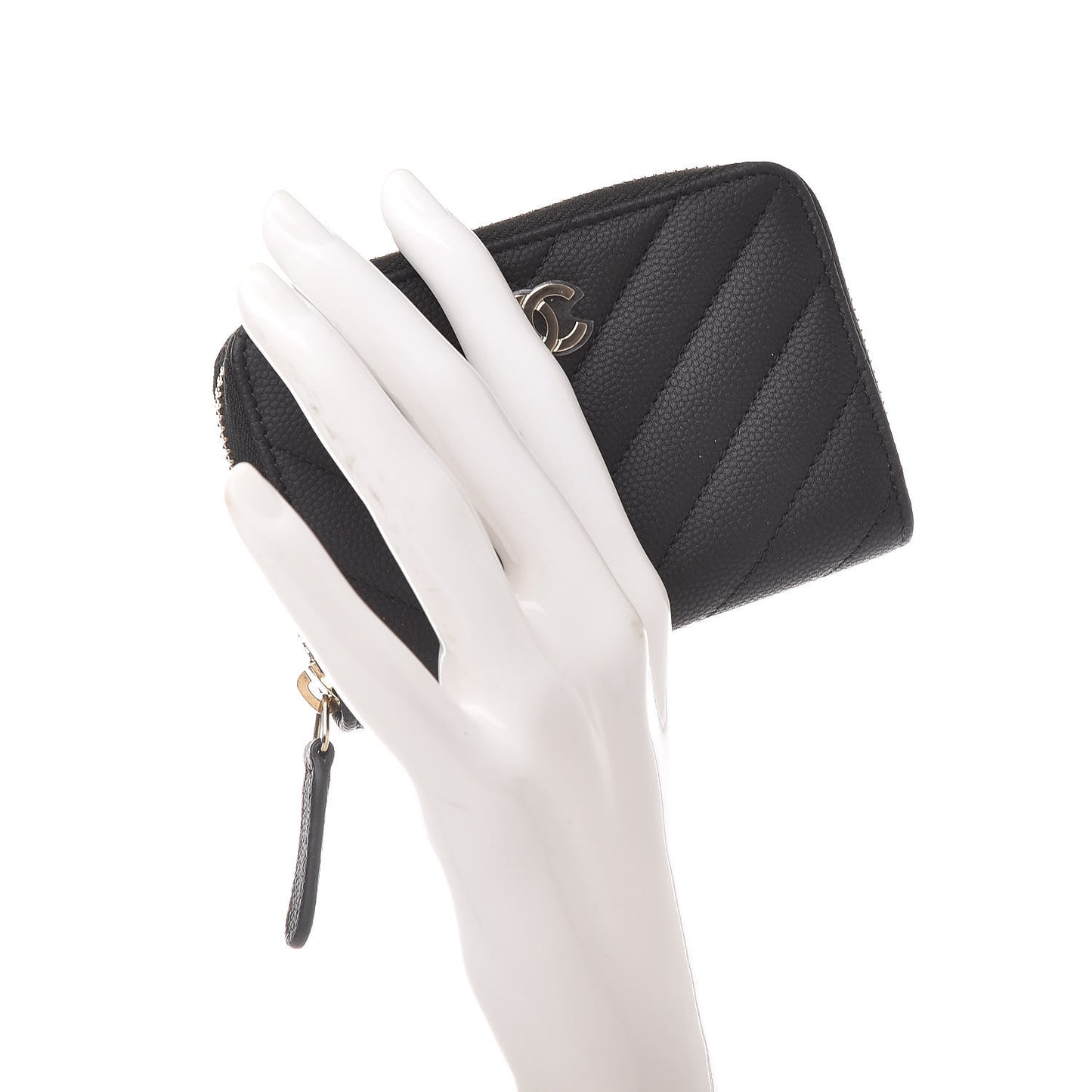 Caviar Chevron Quilted Zip Coin Purse Black