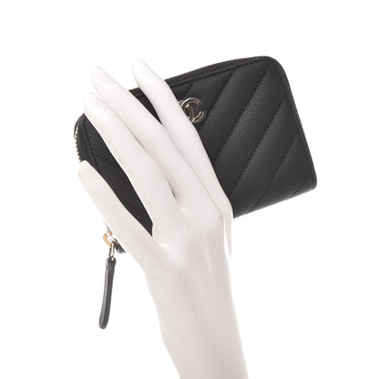 Chanel Caviar Chevron Quilted Zip Coin Purse Black 2 of 8
