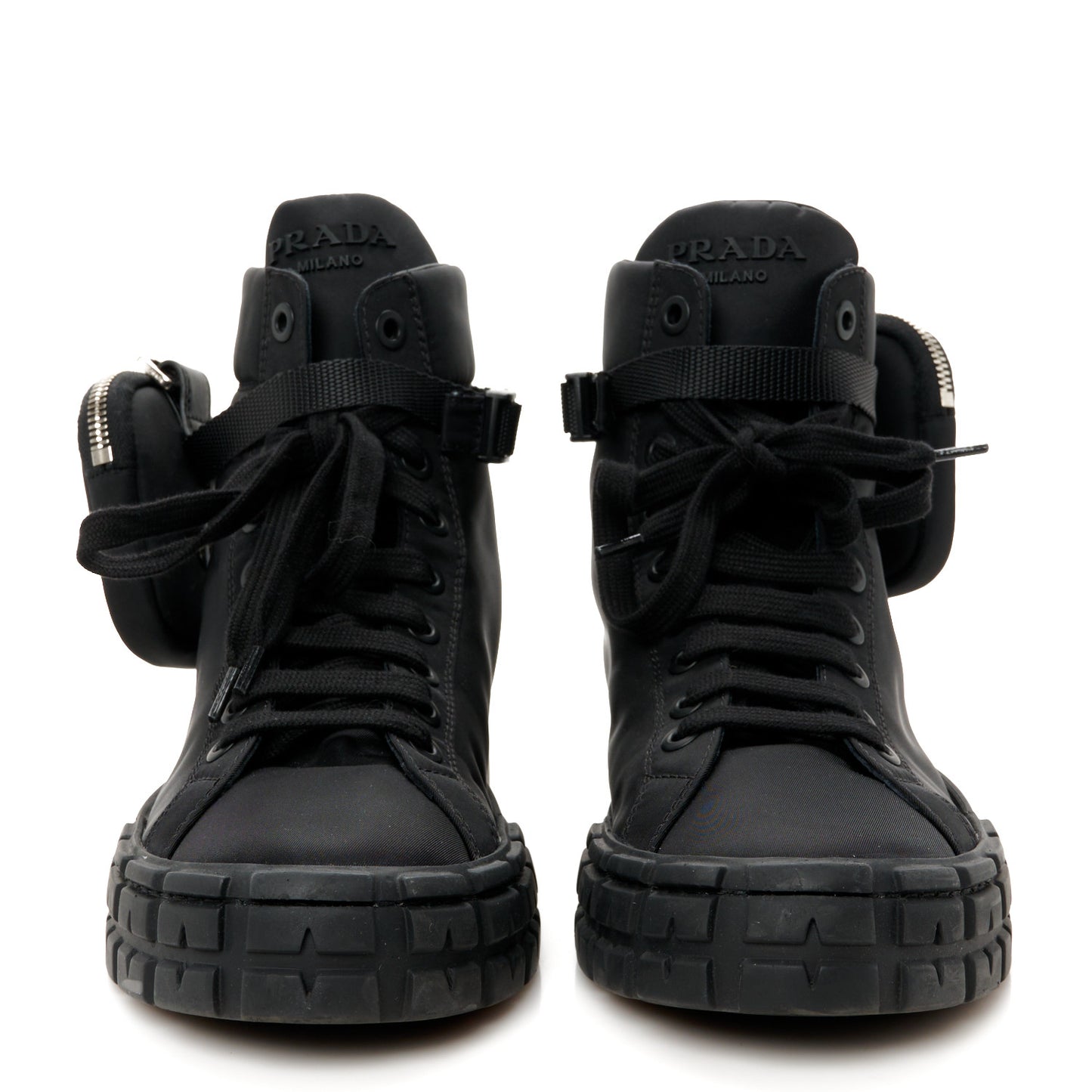 Re-Nylon Gabardine Triangle Womens Wheel Pouch Pocket High Top Sneakers 41 Black