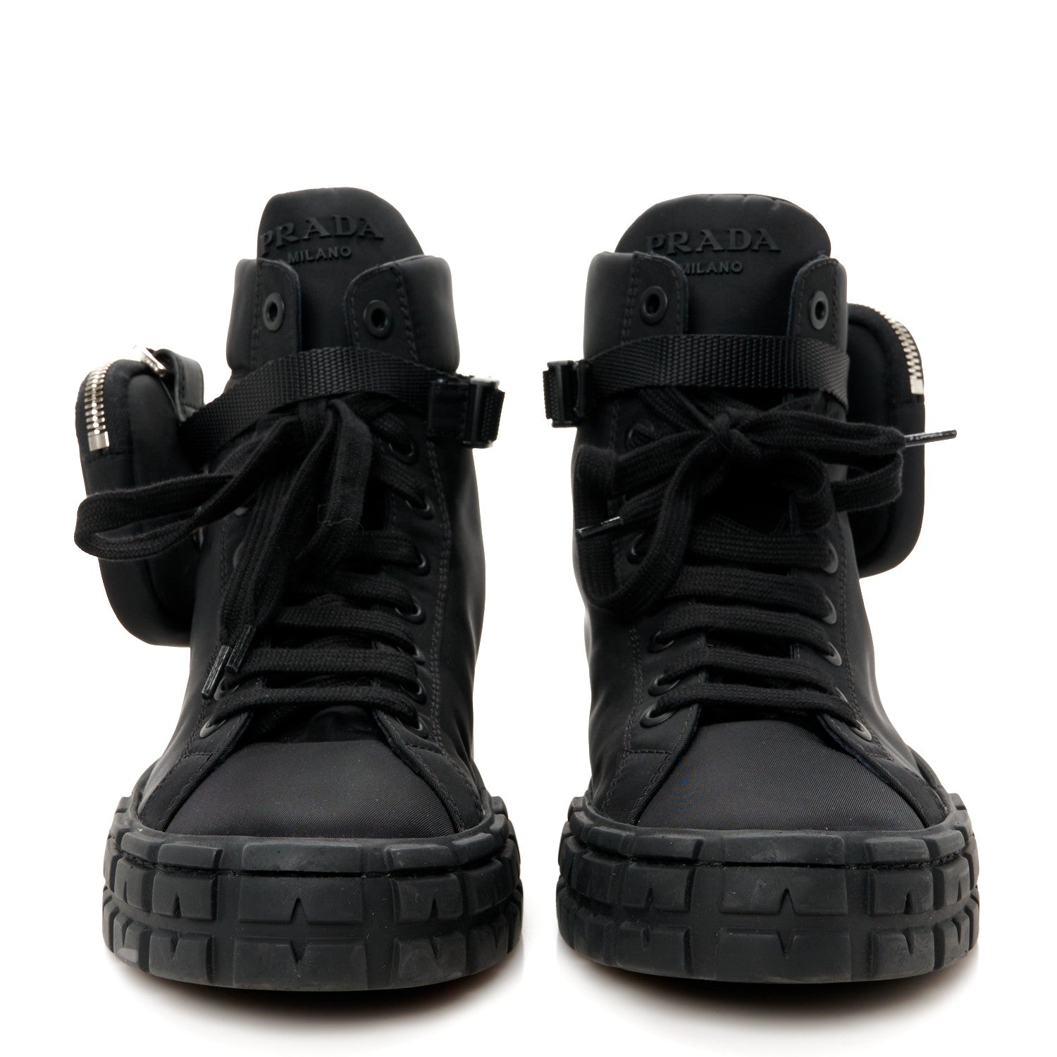 Prada Re-Nylon Gabardine Triangle Womens Wheel Pouch Pocket High Top Sneakers 41 Black 3 of 10