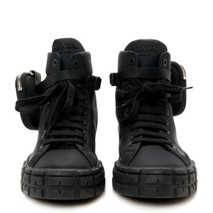 Prada Re-Nylon Gabardine Triangle Womens Wheel Pouch Pocket High Top Sneakers 41 Black 3 of 10
