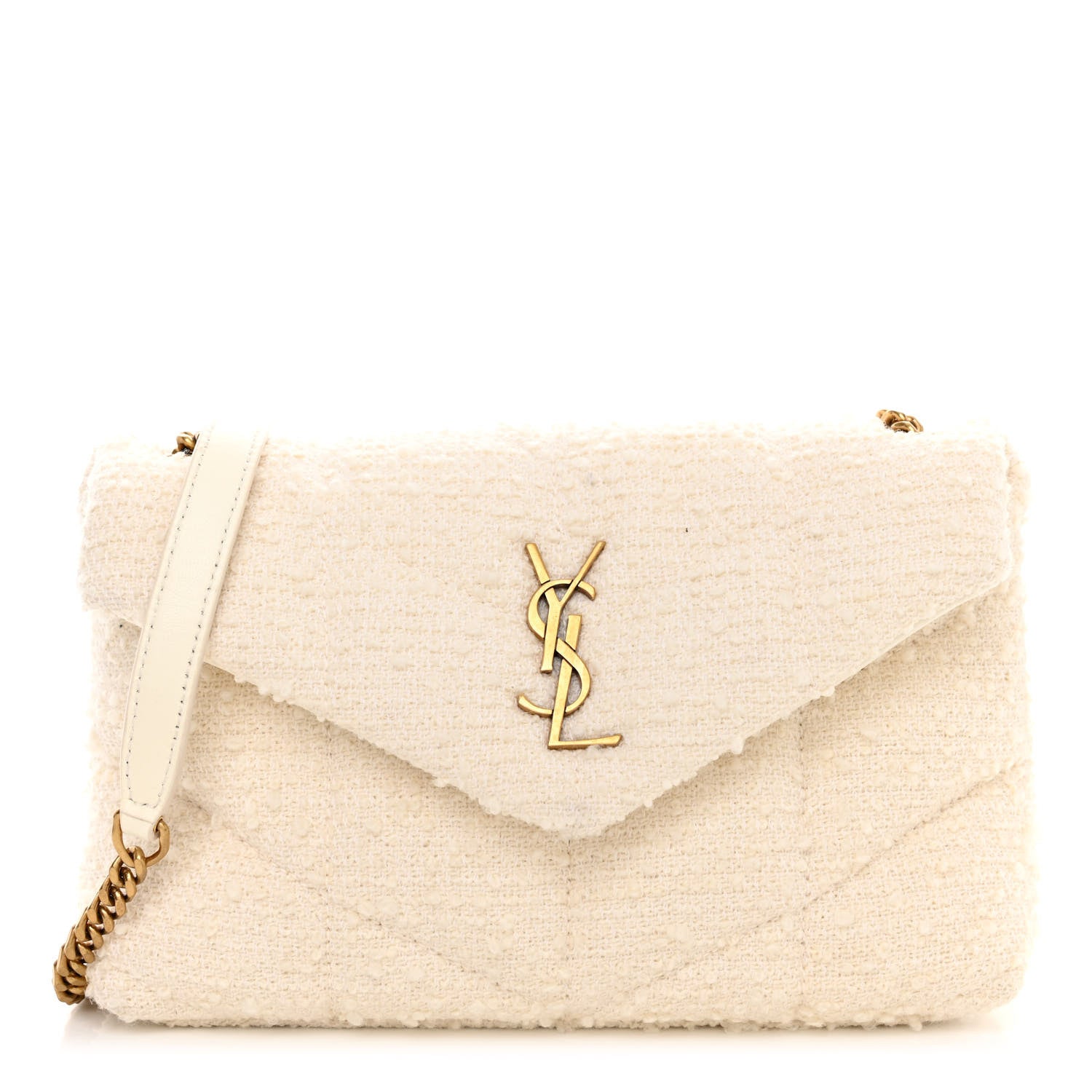 Saint Laurent Boucle Tweed Quilted Toy Loulou Puffer Monogram Chain Satchel Crema Soft 1 of 9