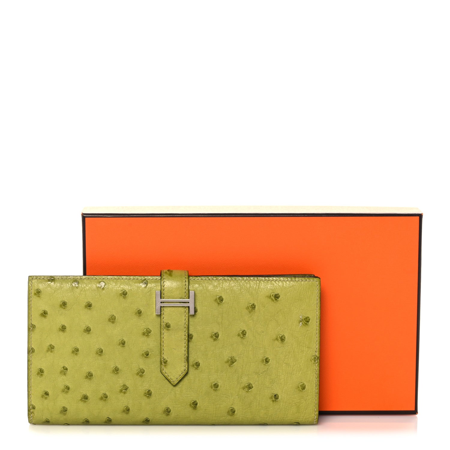 Hermes Ostrich Bearn Gusset Wallet Vert Anis 12 of 12