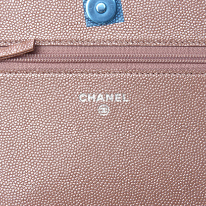 Chanel Metallic Caviar Chevron Quilted Vintage Mademoiselle Wallet On Chain WOC Pink 8 of 12
