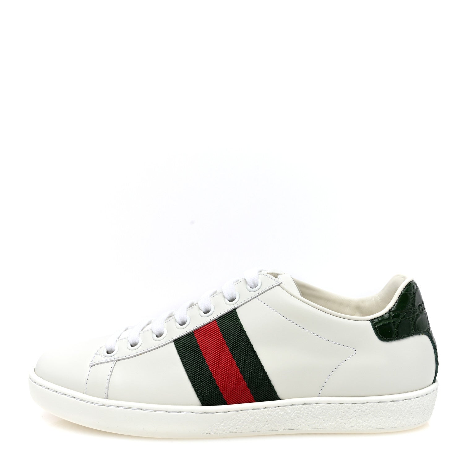 Gucci Calfskin Crocodile Web Womens Ace Sneakers 35 White Green 1 of 9